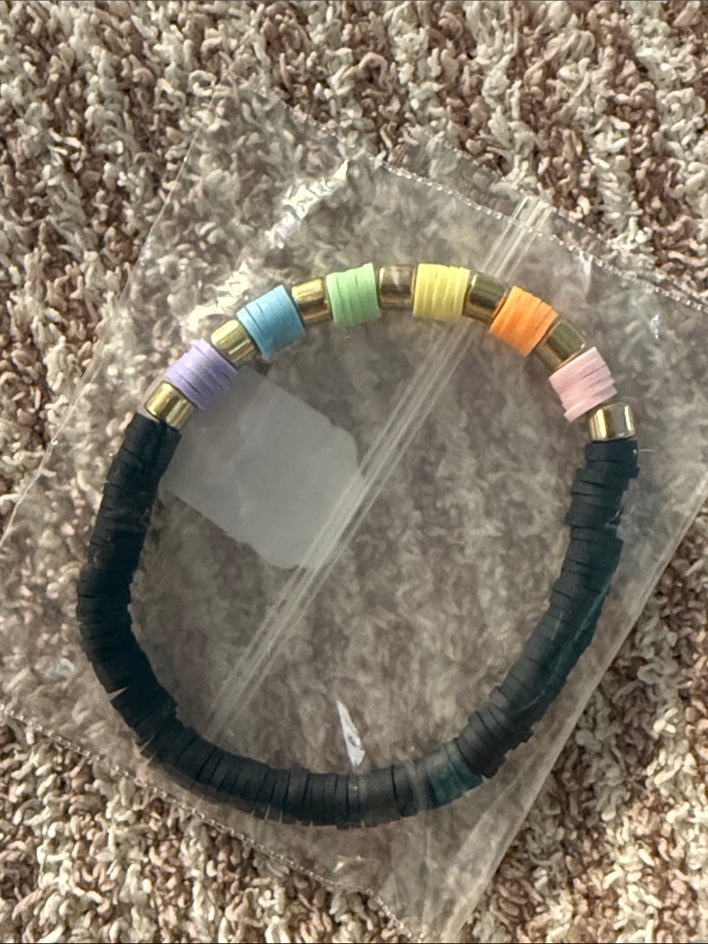 Black Bracelet with Rainbow Pastel Beads